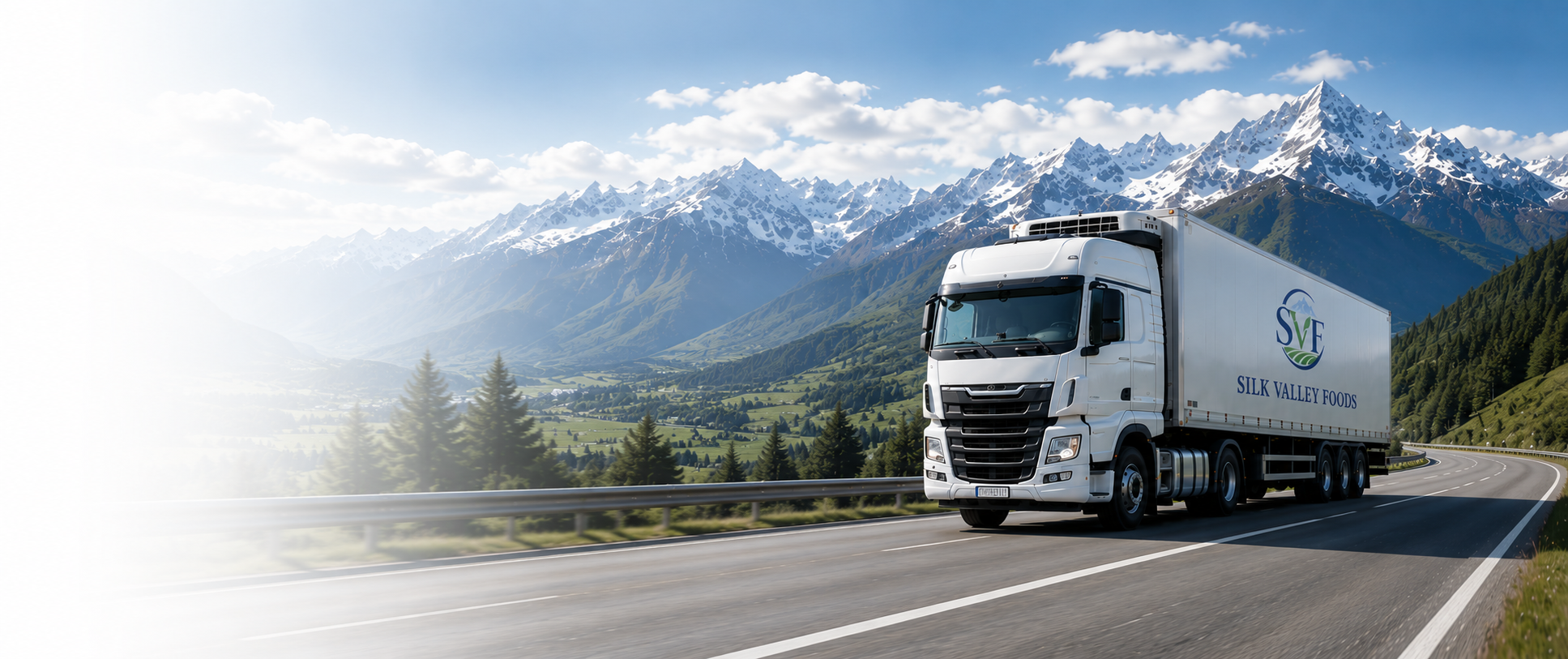 Silk Valley Foods refrigerated truck on a mountain highway